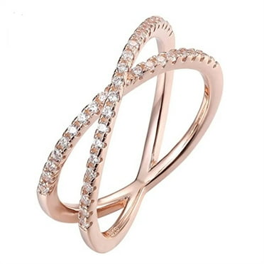 18 Karat Rose Gold Plated Criss Cross 'X' Ring with Signity CZs 925 Sterling Sil